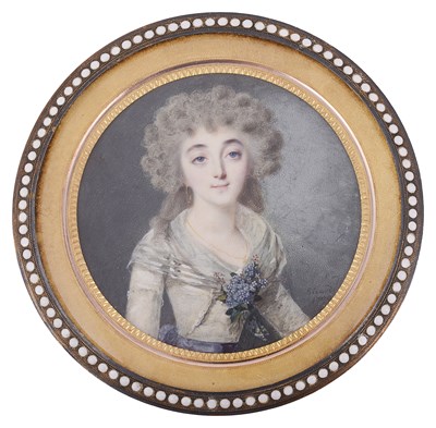 Lot 666 - ~A PORTRAIT MINIATURE OF A YOUNG LADY