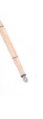Lot 708 - CULTURED PEARL AND DIAMOND BRACELET