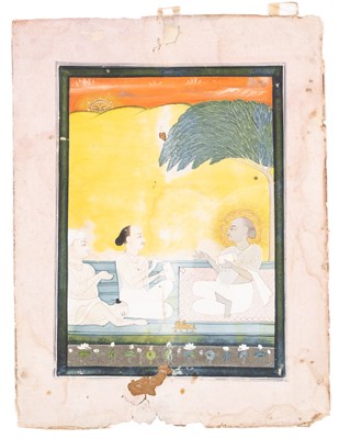 Lot 677 - A RELIGIOUS TEACHER WITH HIS DEVOTEES, RAJASTHAN, INDIA, CIRCA 1800