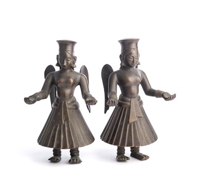 Lot 615 - TWO BRONZE FIGURES OF WINGED ATTENDANTS, NORTHERN INDIA, 19TH CENTURY