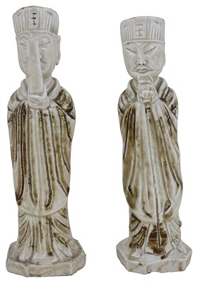 Lot 16 - TWO CHINESE BROWN SPLASHED 'QINGBAI' FIGURES OF OFFICIALS