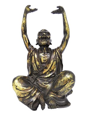 Lot 30 - A CHINESE LACQUERED GILT BRONZE FIGURE OF THE TANSHOU (RAISED HAND) LUOHAN