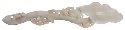 Lot 48 - A CHINESE WHITE JADE 'LINGZHI AND MONKEY' RUYI SCEPTRE