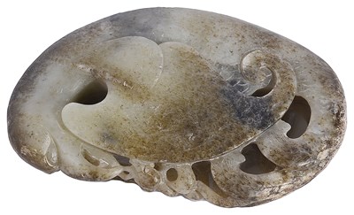 Lot 50 - A CHINESE GREY JADE PEBBLE CARVING OF A BAT