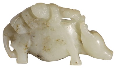Lot 57 - A CHINESE CELADON JADE 'BOY AND BUFFALO' GROUP