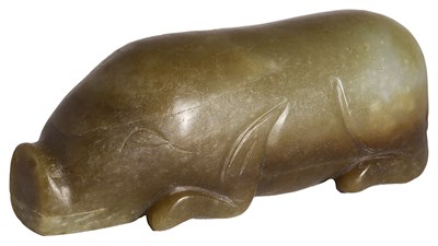 Lot 60 - A CHINESE ARCHAISTIC JADE PIG