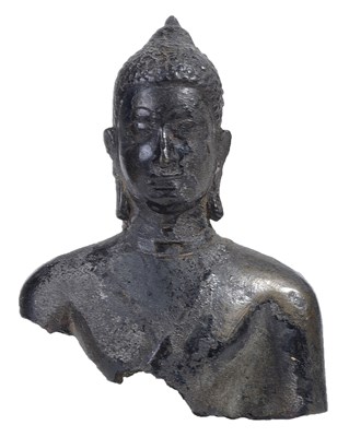 Lot 90 - A SMALL SUKHOTAI FRAGMENTARY BRONZE BUST OF BUDDHA
