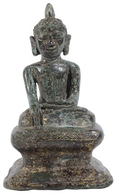 Lot 97 - A LACQUERED GILT-BRONZE FIGURE OF BUDDHA