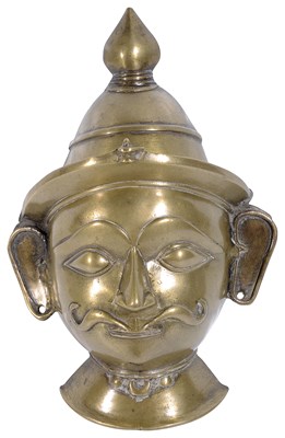 Lot 131 - A BRASS SIVA MASK