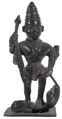 Lot 164 - A BRONZE FIGURE OF DURGA SLAYING THE BUFFALO DEMON