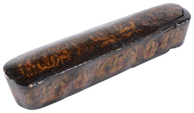 Lot 191 - A LARGE QAJAR LACQUERED PEN BOX