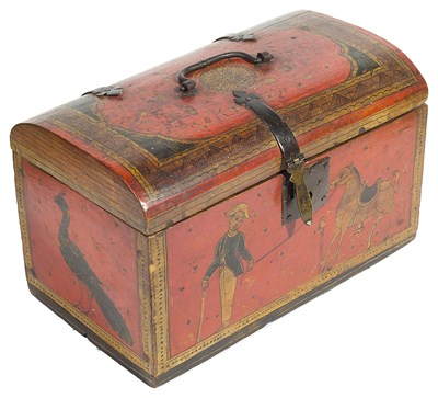 Lot 199 - A POLYCHROME PAINTED WOOD CASKET