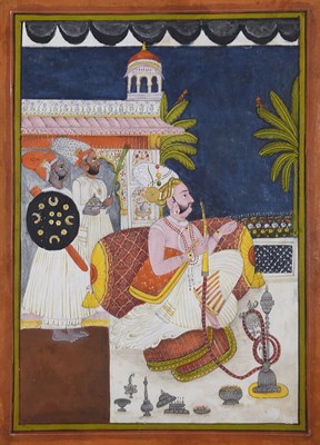 Lot 259 - A SEATED RULER WITH ATTENDANTS OUTSIDE A PALACE