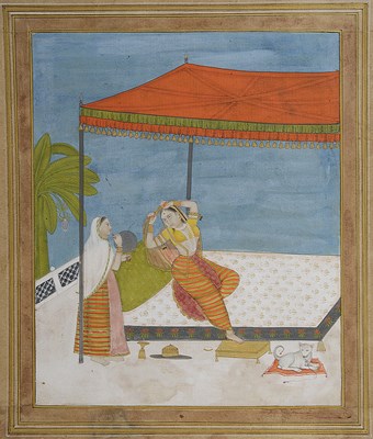Lot 262 - A LADY WITH HER ATTENDANT AND DOG RESTING ON A CHARPOY ON A TERRACE