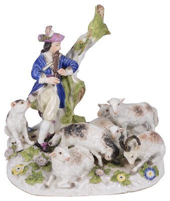 Lot 276 - A MEISSEN GROUP OF A SHEPHERD TENDING HIS FLOCK