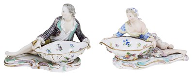 Lot 297 - A MATCHED PAIR OF MEISSEN FIGURAL SWEETMEAT DISHES