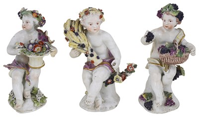 Lot 302 - THREE DERBY PORCELAIN FIGURES OF PUTTI FROM A SET OF THE SEASONS