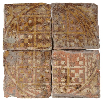 Lot 307 - A SET OF FOUR MEDIEVAL 'ENCAUSTIC' FLOOR TILES