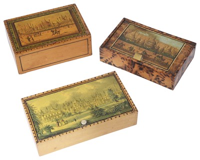 Lot 326 - THREE TUNBRIDGE OR BRIGHTON WARE SOUVENIR BOXES