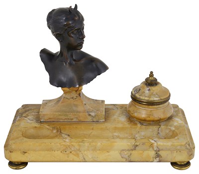 Lot 327 - A FRENCH BRONZE-MOUNTED SIENA MARBLE INKSTAND