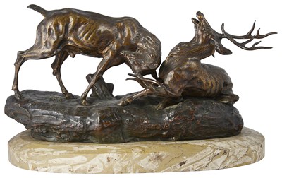 Lot 329 - THOMAS FRANCOIS CARTIER (1879-1943): COMBAT DE CERFS (RUTTING STAGS)