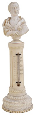 Lot 332 - ËœAN IVORY BUST OF A GENTLEMAN MOUNTED ON A DESK THERMOMETER