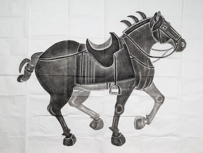 Lot 109 - A LARGE CHINESE STONE RUBBING OF A TANG HORSE, 20TH CENTURY