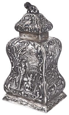 Lot 351 - A GERMAN SILVER TEA CADDY AND COVER