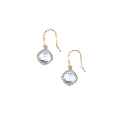 Lot 556 - PAIR OF PENDENT BLUE TOPAZ EARRINGS