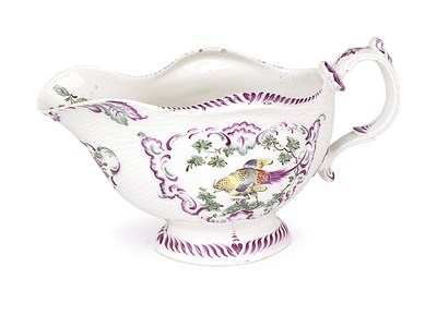 Lot 10 - A RARE WORCESTER SAUCEBOAT
