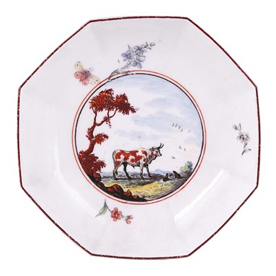 Lot 17 - A CHELSEA FABLE SUBECT OCTAGONAL SAUCER