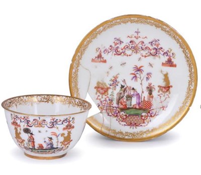 Lot 64 - A BÃ–TTGER PORCELAIN SAUCER AND REPLACEMENT MEISSEN TEABOWL FROM THE DOCUMENTARY HOSENNESTEL SERVICE