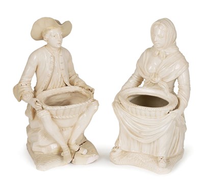 Lot 78 - TWO 'FAIENCE FINE' BOUQUETEIERE FIGURES