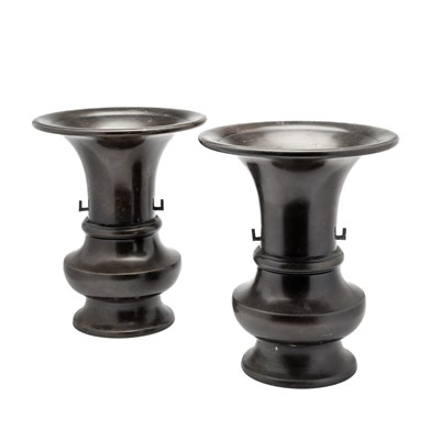 Lot 120 - A PAIR OF JAPANESE BRONZE FLOWER VASES, MEIJI PERIOD (1868-1912)