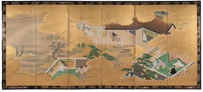 Lot 122 - A JAPANESE SIX-FOLD SCREEN, EDO PERIOD, LATE 18TH/EARLY 19TH CENTURY