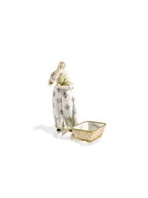 Lot 107 - â€¡A CAPODIMONTE FIGURE OF A GIRL WITH A BASKET