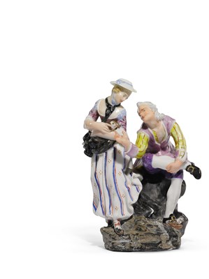 Lot 108 - â€¡A CAPODIMONTE OR BUEN RETIRO GROUP OF A LADY AND GENTLEMAN