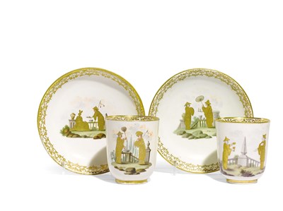 Lot 113 - â€¡TWO CAPODIMONTE CUPS AND SAUCERS