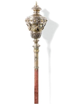 Lot 123 - â€¡AN ITALIAN PARCEL-GILT SILVER-MOUNTED PROCESSIONAL STAFF