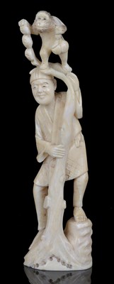Lot 137 - A JAPANESE MARINE IVORY OKIMONO OF A PEASANT