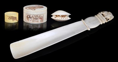 Lot 138 - A JAPANESE IVORY OKIMONO OF 'THE CLAM'S DREAM'