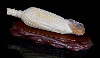 Lot 144 - A JAPANESE IVORY OKIMONO OF A MAIZE COB