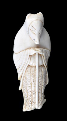Lot 150 - A JAPANESE IVORY NETSUKE OF HAKUZOSU
