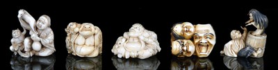 Lot 152 - A GROUP OF FIVE JAPANESE IVORY NETSUKE
