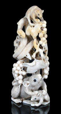 Lot 154 - A JAPANESE IVORY OKIMONO OF A GROUP OF RATS