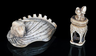 Lot 155 - TWO JAPANESE STAG ANTLER NETSUKE