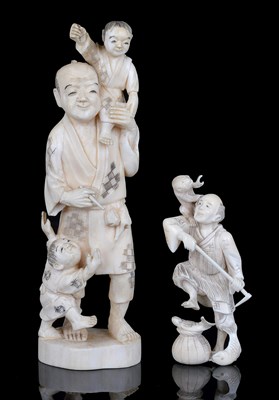 Lot 159 - A JAPANESE SMALL IVORY OKIMONO OF A FISHERMAN