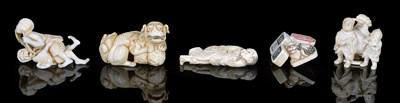 Lot 160 - A GROUP OF FIVE JAPANESE IVORY NETSUKE