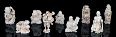Lot 163 - A GROUP OF JAPANESE IVORY, STAG ANTLER AND MARINE IVORY NETSUKE