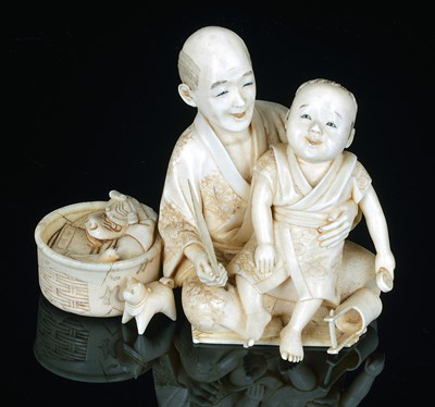 Lot 175 - A JAPANESE IVORY OKIMONO OF A TOY MAKER